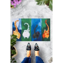 Pelangi Dijital Baskılı 4 Yürüyen Kedicik Desenli Dekoratif Kapı Önü Paspası