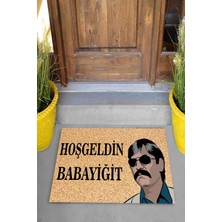 Pelangi Dijital Baskılı Hoş Geldin Babayiğit Yazılı Pala Desenli Dekoratif Kapı Önü Paspası