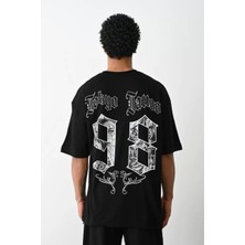 Tarz Yeri Baskılı Oversize T-Shirt - Siyah