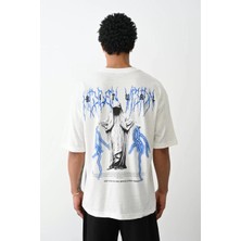 Tarz Yeri Baskılı Oversize T-Shirt - Beyaz