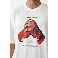 Tarz Yeri Baskılı Oversize T-Shirt - Beyaz