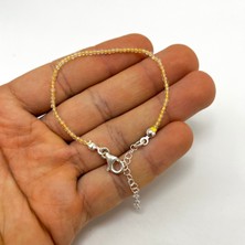 Yıldız Doğal Taş Sertifikalı Sitrin 2mm 925 Ayar Gümüş Doğal Taş Bileklik Uzatma Zincirli