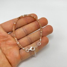 Yıldız Doğal Taş Sertifikalı Güneş Taşı 4mm 925 Ayar Gümüş Doğal Taş Bileklik Uzatma Zincirli