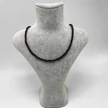 Yıldız Doğal Taş Sertifikalı Bordo Granat Lal 4mm 925 Ayar Gümüş Doğal Taş Kolye Uzatma Zincirli