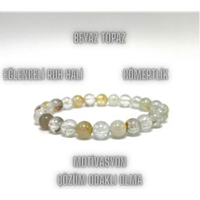 Yıldız Doğal Taş Sertifikalı Beyaz Topaz 8mm Elastik Misinalı Doğal Taş Bileklik