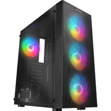 Everest Faced V5 600 W 4X12 cm Rgb Fan Atx Temper Camlı Mid Tower Oyuncu Kasası Siyah