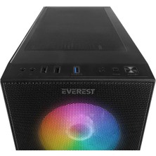 Everest Faced V5 600 W 4X12 cm Rgb Fan Atx Temper Camlı Mid Tower Oyuncu Kasası Siyah