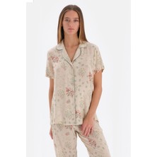 Eros 33550 Kadın Kısa Kol Gömlek Pijama Takımı-Bej