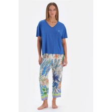 Eros 33530 Kadın V Yaka Kısa Kol Pijama Takımı-Saks