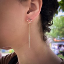 Engingold 14K Altın Sallantılı Taşlı Yıldız Küpe