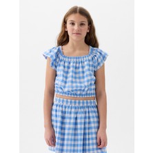 Gap Kız Çocuk Mavi Desenli Fırfır Kollu Bluz