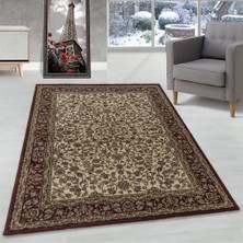 Carpettex Marokan Iran Tarzı Klasik Desenli Halı Bordürlü Salon Halısı Krem Kırmızı