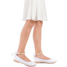 Kiko Kids Cilt Incili Lastikli Kız Bebek Babet Ayakkabı Arç 01 Beyaz