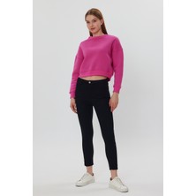 Kef Clothing Pembe Crop Sweatshirt, Crop Sweatshirt, Kadın Sweatshirt, Bisiklet Yaka Sweatshirt