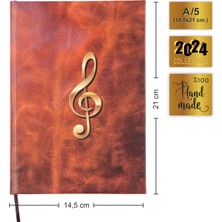 BİDEFTER Müzik Nota Defteri (Sol Anahtar Dört Kesik Çizgi) - Yıllık Planner El Dikişi (A/5)