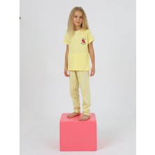 Vitmo Kız Çocuk Kısa Kollu %100 Pamuklu Strawberry Pijama Takımı Sarı