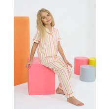 Vitmo Kız Çocuk Kısa Kollu %100 Pamuklu Düğmeli Pijama Takımı Alice Somon
