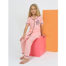 Vitmo Kız Çocuk Kısa Kollu %100 Pamuklu Düğmeli Pijama Takımı Princess Pembe