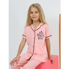 Vitmo Kız Çocuk Kısa Kollu %100 Pamuklu Düğmeli Pijama Takımı Princess Pembe