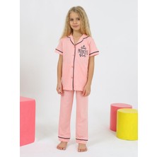 Vitmo Kız Çocuk Kısa Kollu %100 Pamuklu Düğmeli Pijama Takımı Princess Pembe