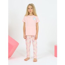 Vitmo Kız Çocuk Kısa Kollu %100 Pamuklu Düğme Detaylı Rainbow Pijama Takımı Nar