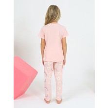 Vitmo Kız Çocuk Kısa Kollu %100 Pamuklu Düğme Detaylı Rainbow Pijama Takımı Nar