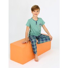 Vitmo Erkek Çocuk Kısa Kollu %100 Pamuklu Düğme Detaylı Cool Boy Pijama Takımı Çağla