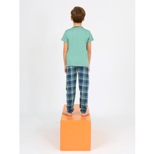 Vitmo Erkek Çocuk Kısa Kollu %100 Pamuklu Düğme Detaylı Cool Boy Pijama Takımı Çağla