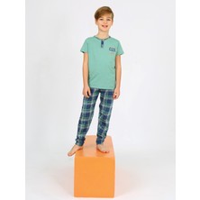 Vitmo Erkek Çocuk Kısa Kollu %100 Pamuklu Düğme Detaylı Cool Boy Pijama Takımı Çağla