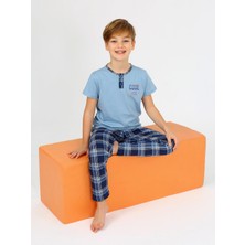Vitmo Erkek Çocuk Kısa Kollu %100 Pamuklu Düğme Detaylı Cool Boy Pijama Takımı