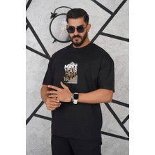 Tex Republic Siyah Erkek Oversize  Bisiklet Yaka T-Shirt