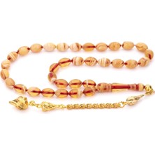 Tesbihkenti Sarı Püsküllü Güzel Çekimli Krem Renk Sıkma Kehribar Tesbih