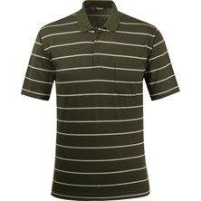 Çizgi Triko Erkek Polo Yaka Düğmeli Cepli Tişört Klasik Kalıp