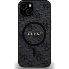 Guess iPhone 14 Uyumlu Kılıf Guess Orjinal Lisanslı Magsafe Özellikli 4g Desenli Yazı Logolu Kapak Siyah