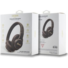 Guess Kulak Üstü Bluetooth Kulaklık Guess Lisanslı Pu 4g Desen Metal Logolu Tone On Tone Kahverengi