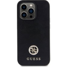 Guess iPhone 14 Pro Max Uyumlu Kılıf Guess Orjinal Lisanslı Deri 4g Metal Logo Strass Kapak Siyah