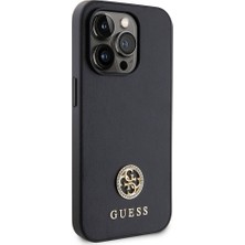 Guess iPhone 14 Pro Max Uyumlu Kılıf Guess Orjinal Lisanslı Deri 4g Metal Logo Strass Kapak Siyah