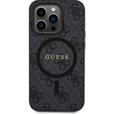 Guess iPhone 14 Pro Uyumlu Kılıf Guess Lisanslı Magsafe Şarj Özellikli 4g Desenli Yazı Logolu Kapak Siyah