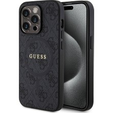 Guess iPhone 14 Pro Uyumlu Kılıf Guess Lisanslı Magsafe Şarj Özellikli 4g Desenli Yazı Logolu Kapak Siyah