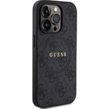 Guess iPhone 14 Pro Uyumlu Kılıf Guess Lisanslı Magsafe Şarj Özellikli 4g Desenli Yazı Logolu Kapak Siyah