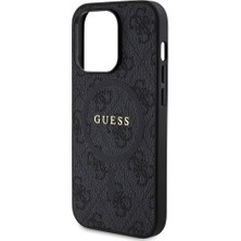 Guess iPhone 14 Pro Uyumlu Kılıf Guess Lisanslı Magsafe Şarj Özellikli 4g Desenli Yazı Logolu Kapak Siyah