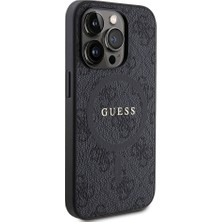 Guess iPhone 15 Pro Uyumlu Kılıf Guess Lisanslı Magsafe Şarj Özellikli 4g Desenli Yazı Logolu Kapak Siyah