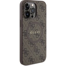 Guess iPhone 15 Pro Max Uyumlu Kılıf Guess Lisanslı Magsafe 4g Desenli Yazı Logolu Kapak Kahverengi