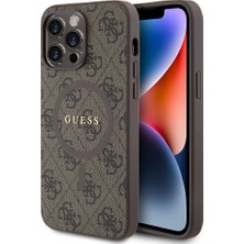 Guess iPhone 14 Pro Max Uyumlu Kılıf Guess Lisanslı Magsafe 4g Desenli Yazı Logolu Kapak Kahverengi