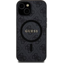 Guess iPhone 15 Uyumlu Kılıf Guess Orjinal Lisanslı Magsafe Özellikli 4g Desenli Yazı Logolu Kapak Siyah