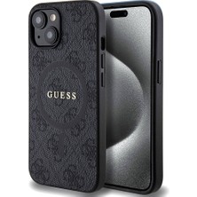 Guess iPhone 15 Uyumlu Kılıf Guess Orjinal Lisanslı Magsafe Özellikli 4g Desenli Yazı Logolu Kapak Siyah