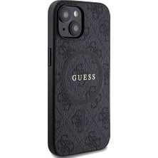 Guess iPhone 15 Uyumlu Kılıf Guess Orjinal Lisanslı Magsafe Özellikli 4g Desenli Yazı Logolu Kapak Siyah