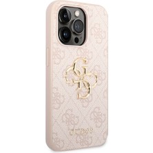 Guess iPhone 14 Pro Uyumlu Kılıf Guess Pu Deri Büyük Metal Logo Dizaynlı Kapak Pembe