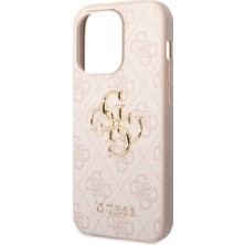 Guess iPhone 14 Pro Uyumlu Kılıf Guess Pu Deri Büyük Metal Logo Dizaynlı Kapak Pembe