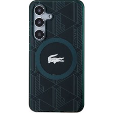 Lacoste Galaxy S24 Uyumlu Kılıf Lacoste Lisanslı Magsafe Çift Katman Timsah Logolu Blend Monogram Koyu Yeşil